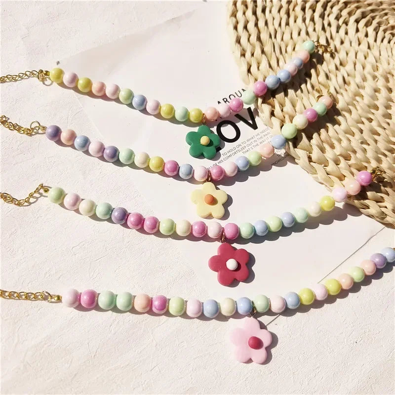 Dog Cat Pearl Necklace Collar with Flower Pendant for Cats  Puppy Party Dress Dogs Collar Pet Colorful Beads Jewelry Accessories