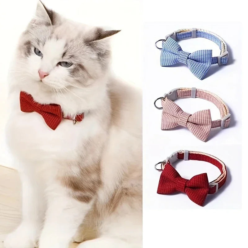 Adjustable Cat Collar with Bow Tie – Stylish & Comfortable Pet Necklace for Cats & Small Dogs